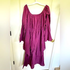 Handmade Maroon Peasant Dress, Size Large